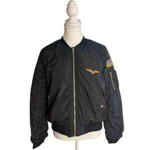 Ellie & Kate Bomber Pilot Satin Jacket Black
